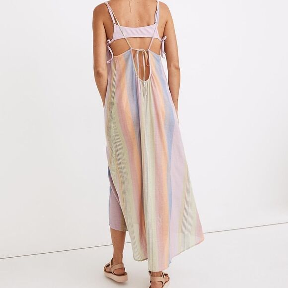 NWT Madewell Tie-Back Cover-Up Maxi Dress in Rainbow Stripe - Picture 5 of 9